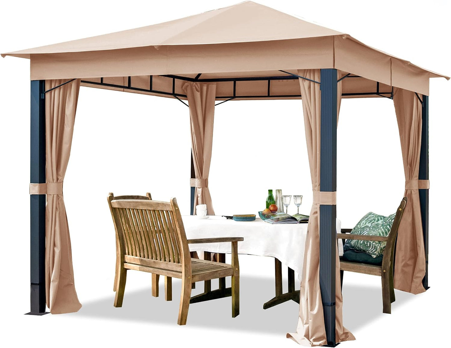 Cenador de jardín 3x3 m ALU Premium Aprox. 220g/m² Lona de Techo Cenador Impermeable 4 Lados cenador de jardín Topo Claro Aprox. 9x9 cm Perfil