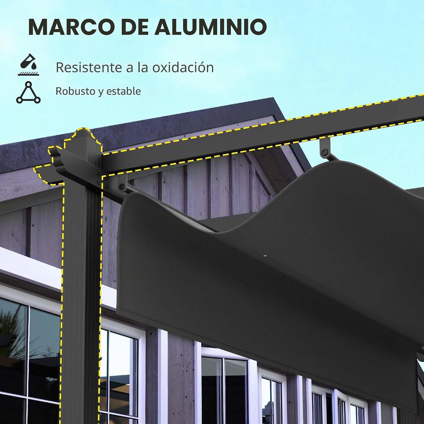 Outsunny Pergola Jardín Exterior Pergola Aluminio 3,6 x 6 m Corrediza para Terraza Estructura de Aluminio + Lona Poliéster - Gris Oscuro