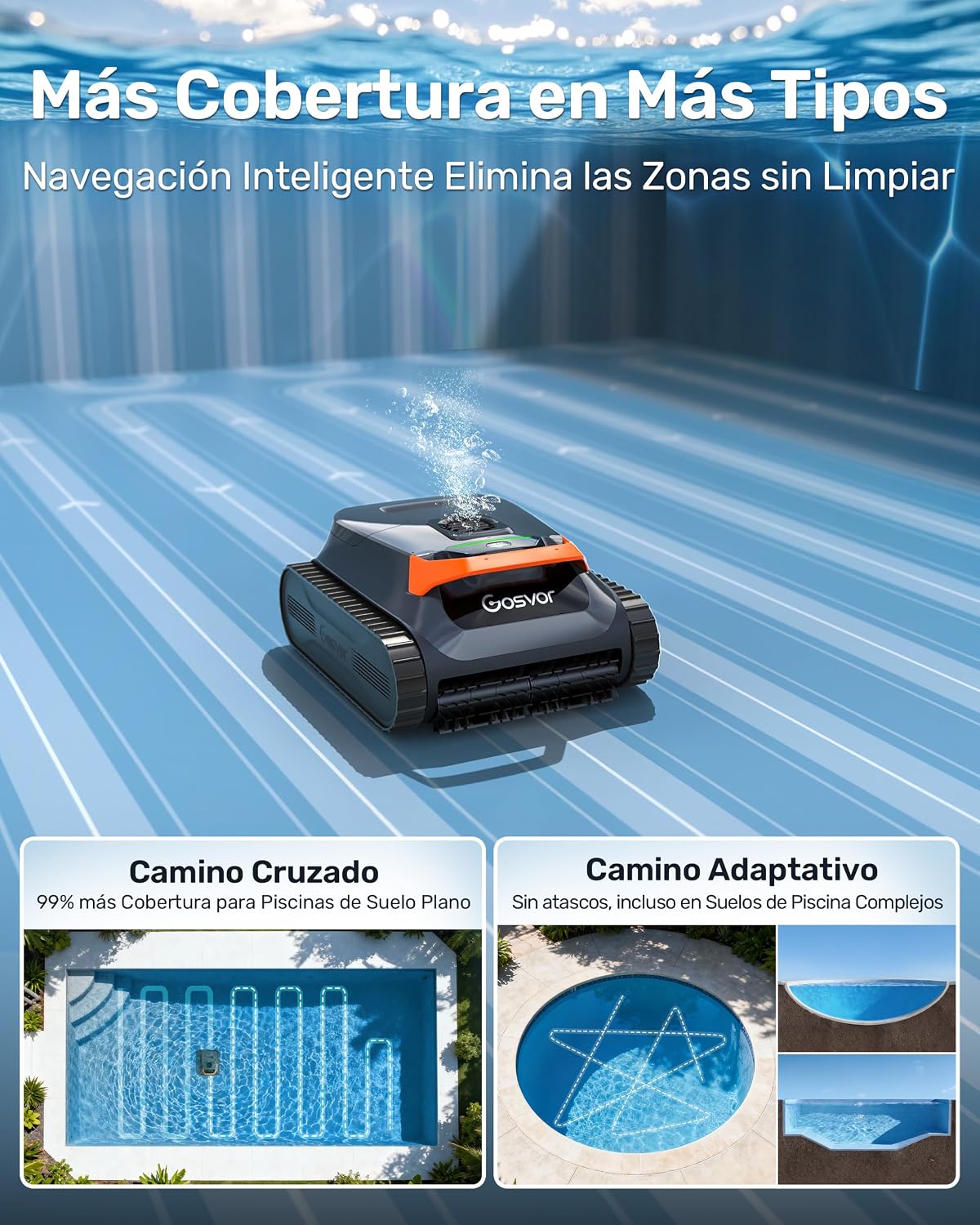 Gosvor (Nuevo 2026) LiteVac G1 Robot Limpiafondos Piscina,Paredes,Línea y Plataformas,7kg,200min Autonomía,Doble Filtración,Navegación Inteligente y App,200m²,Gris Anaranjado