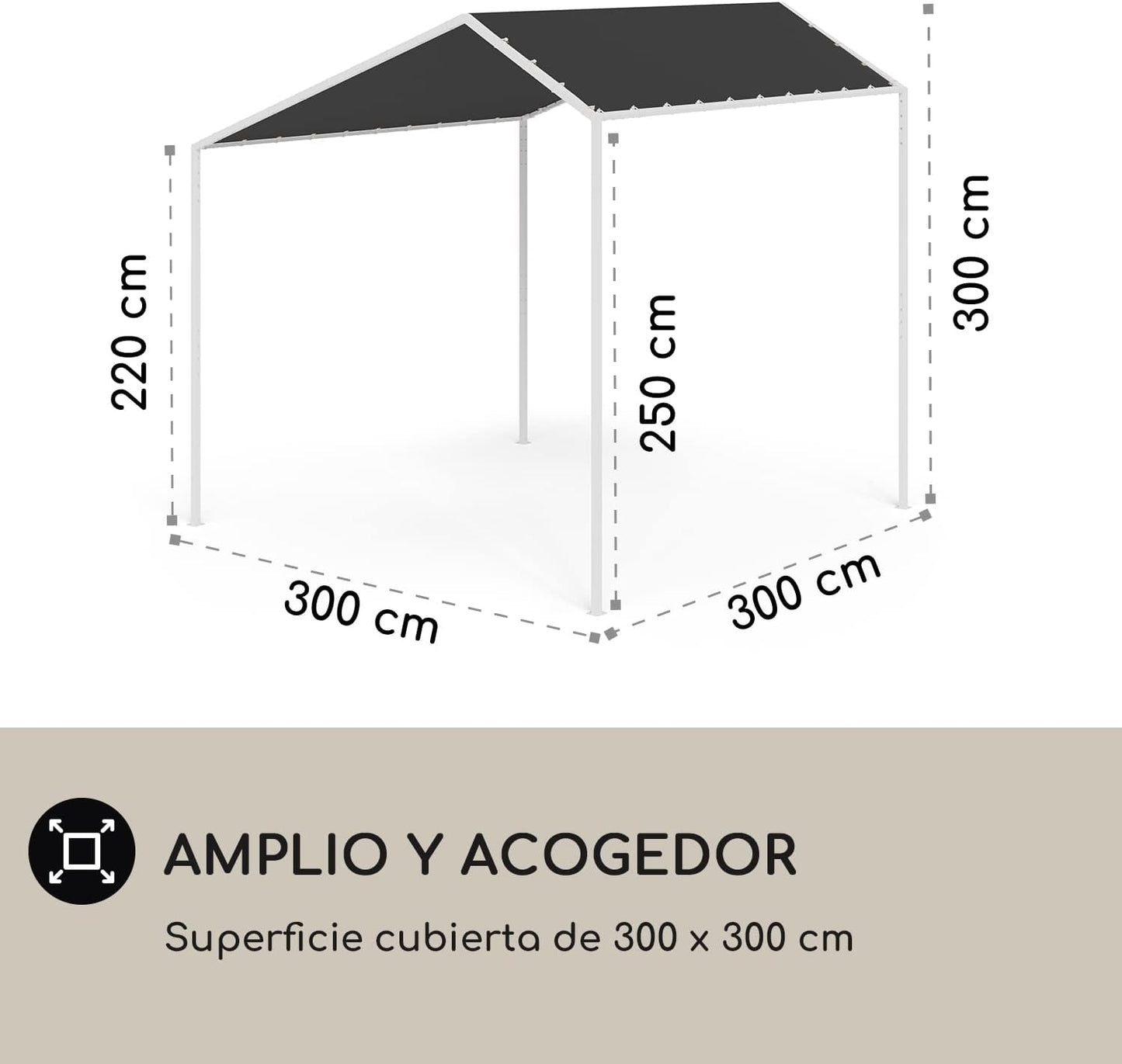 Blumfeldt Pergola con Techo 3 x 3 m, Pergolas de Jardin con Marco de Aluminio, Toldos Resistente al Aire e Impermeable, para Jardín, Patio, Terraza o BBQ, Cenadores Resistentes con Protección UV 50+