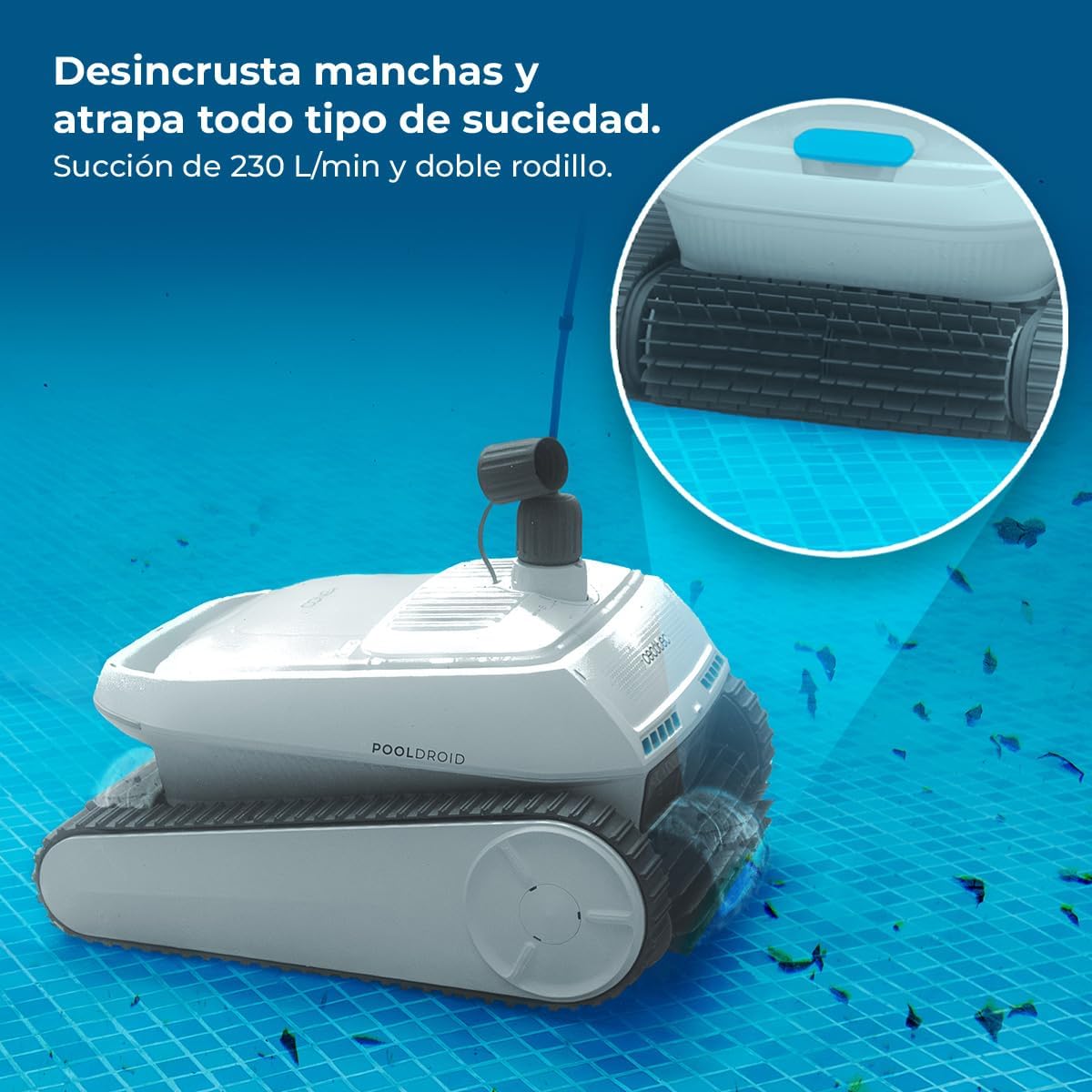 Cecotec Robot Limpiapiscinas para Fondos, Paredes, Línea de Flotación y Superficie Conga Pooldroid 10000 TotalClean AquaSkater. 300m2, Limpieza Ordenada, Autonomía 150mins, Capacidad 4L, App y Mando