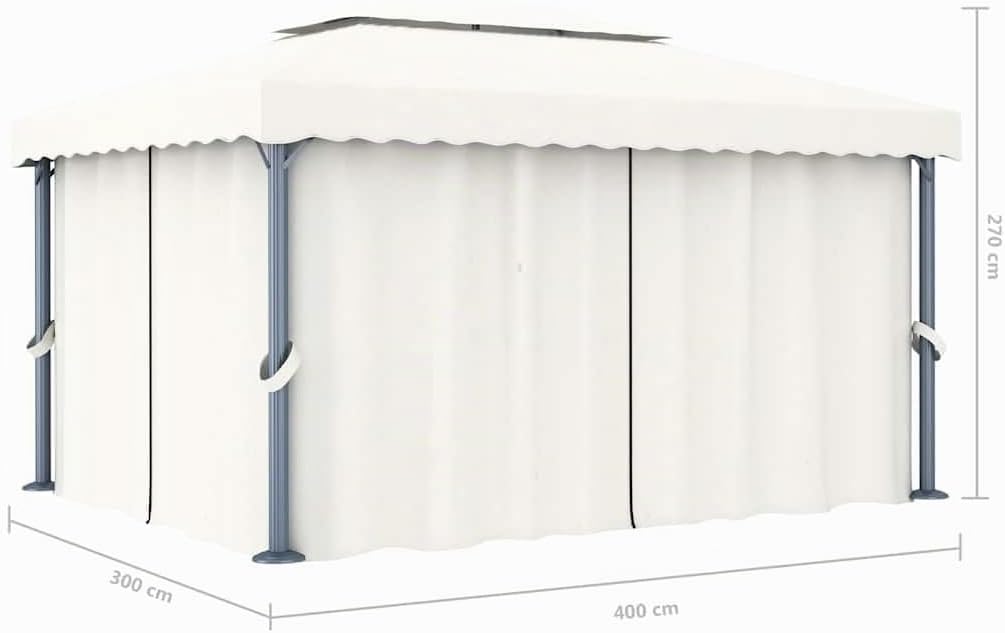 vidaXL Cenador con Cortina y Tira de Luces Lateral Pérgola Jardín Patio Toldo Sombrilla Parasol Tienda Carpa Marquesina Aluminio Crema 4x3 m