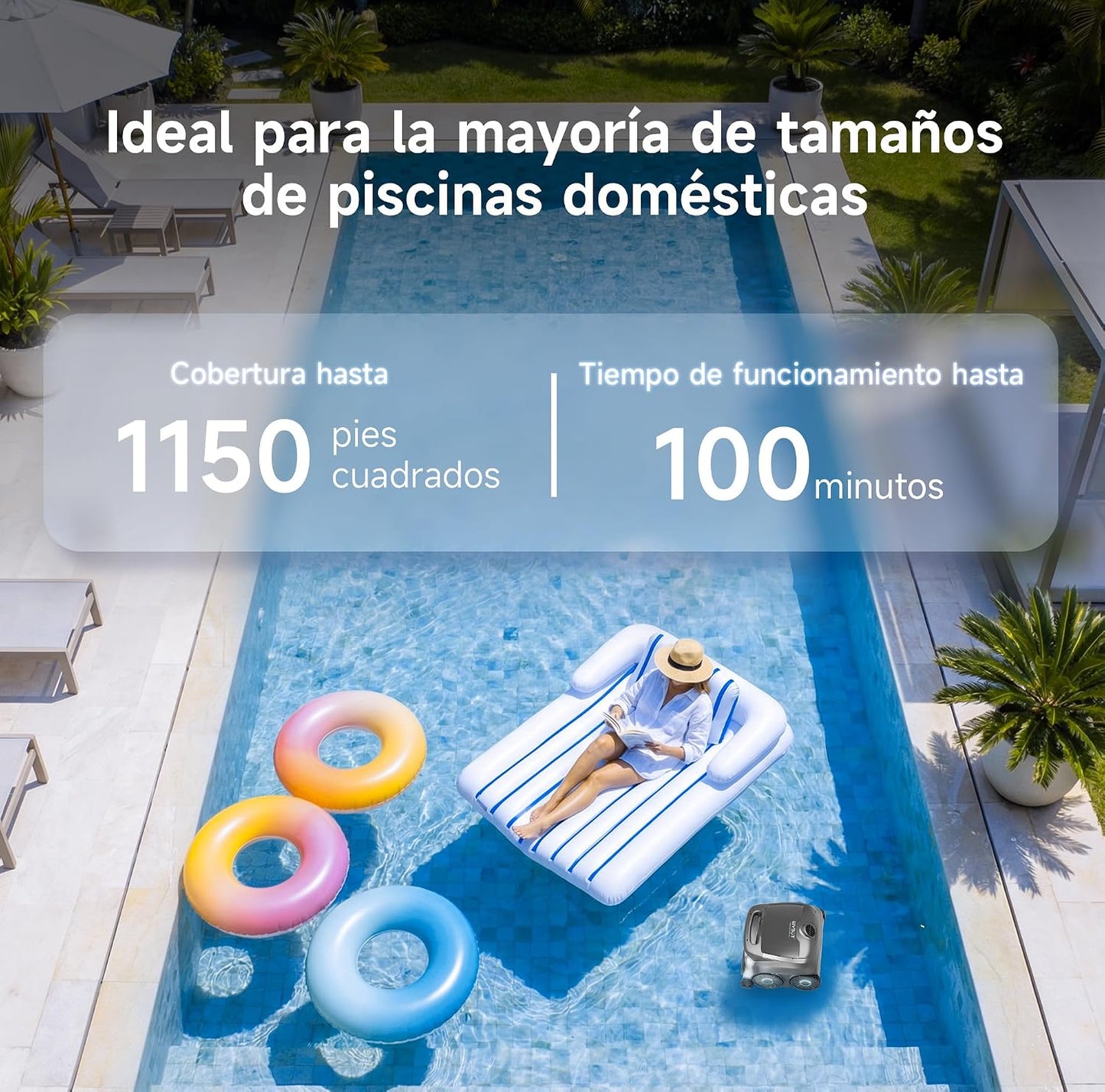 WYBOT B1 Robot de Piscina inalámbrico para Piscinas pequeñas, Robot de Limpieza Inteligente Ligero con Control de aplicación, Cubierta de Pared y Suelo, Dos cepillos Laterales, Gris Verdoso
