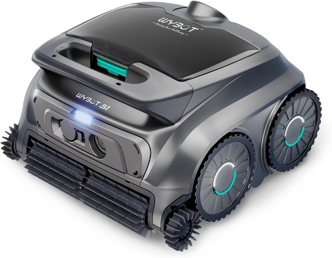 WYBOT B1 Robot de Piscina inalámbrico para Piscinas pequeñas, Robot de Limpieza Inteligente Ligero con Control de aplicación, Cubierta de Pared y Suelo, Dos cepillos Laterales, Gris Verdoso