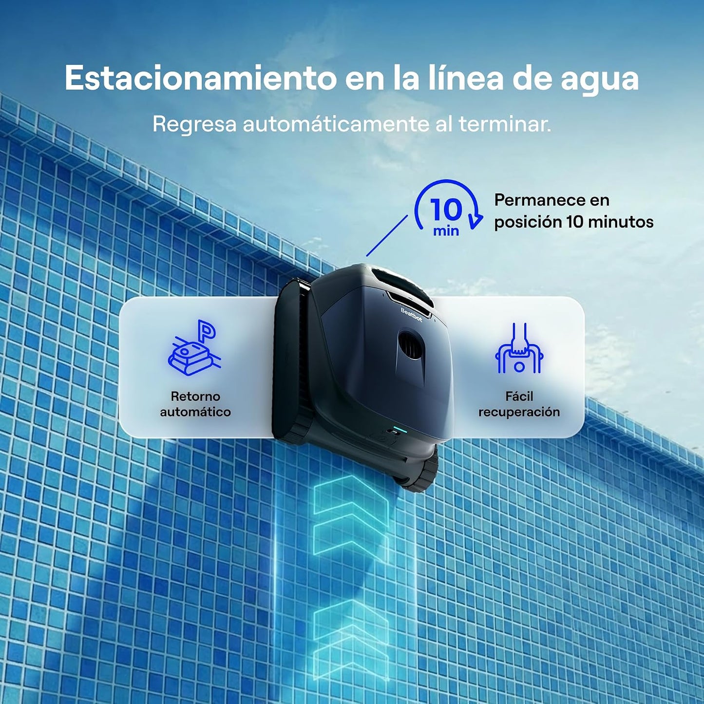 (2026 Nuevo) Beatbot Sora 10 Robot Piscina limpiafondos y Paredes, Plataformas y línea de flotación, Estacionamiento línea flotación, 5l residuos,Controllo App,Piscinas enterradas/elevadas,Azul Marino