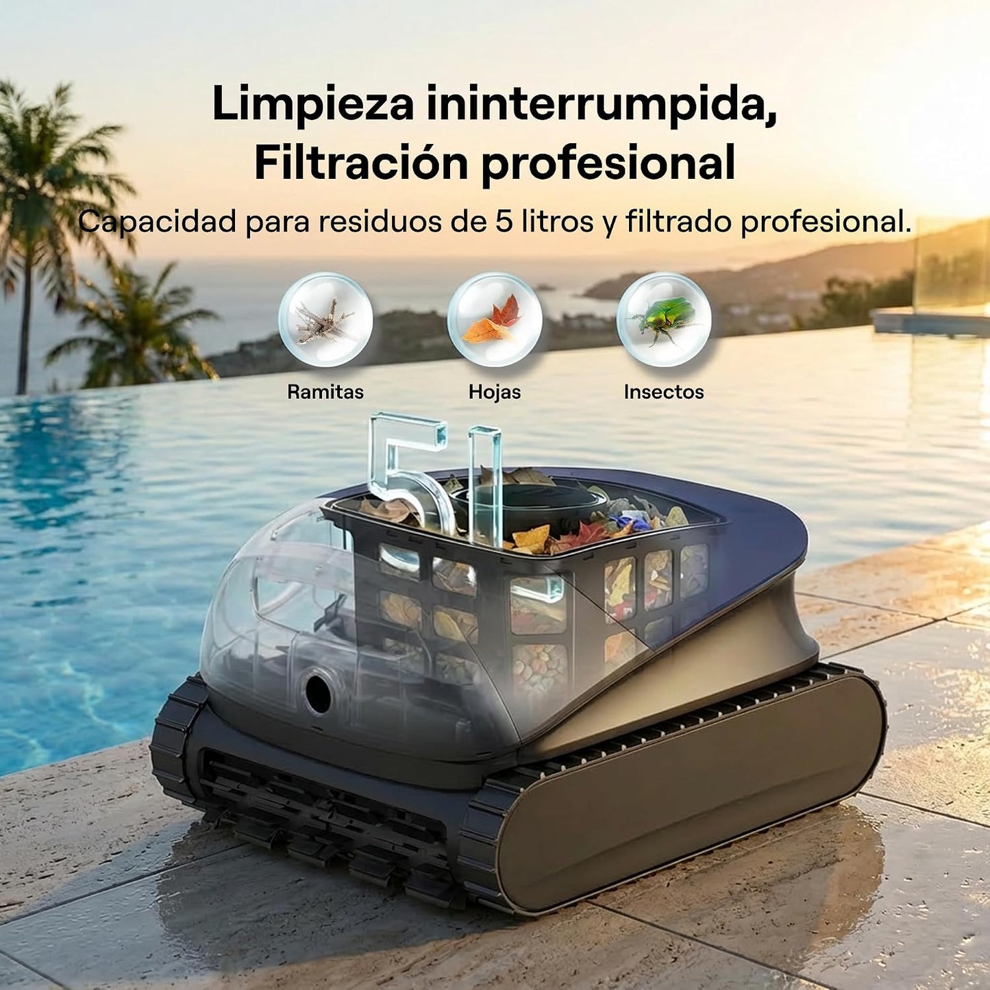 (2026 Nuevo) Beatbot Sora 10 Robot Piscina limpiafondos y Paredes, Plataformas y línea de flotación, Estacionamiento línea flotación, 5l residuos,Controllo App,Piscinas enterradas/elevadas,Azul Marino