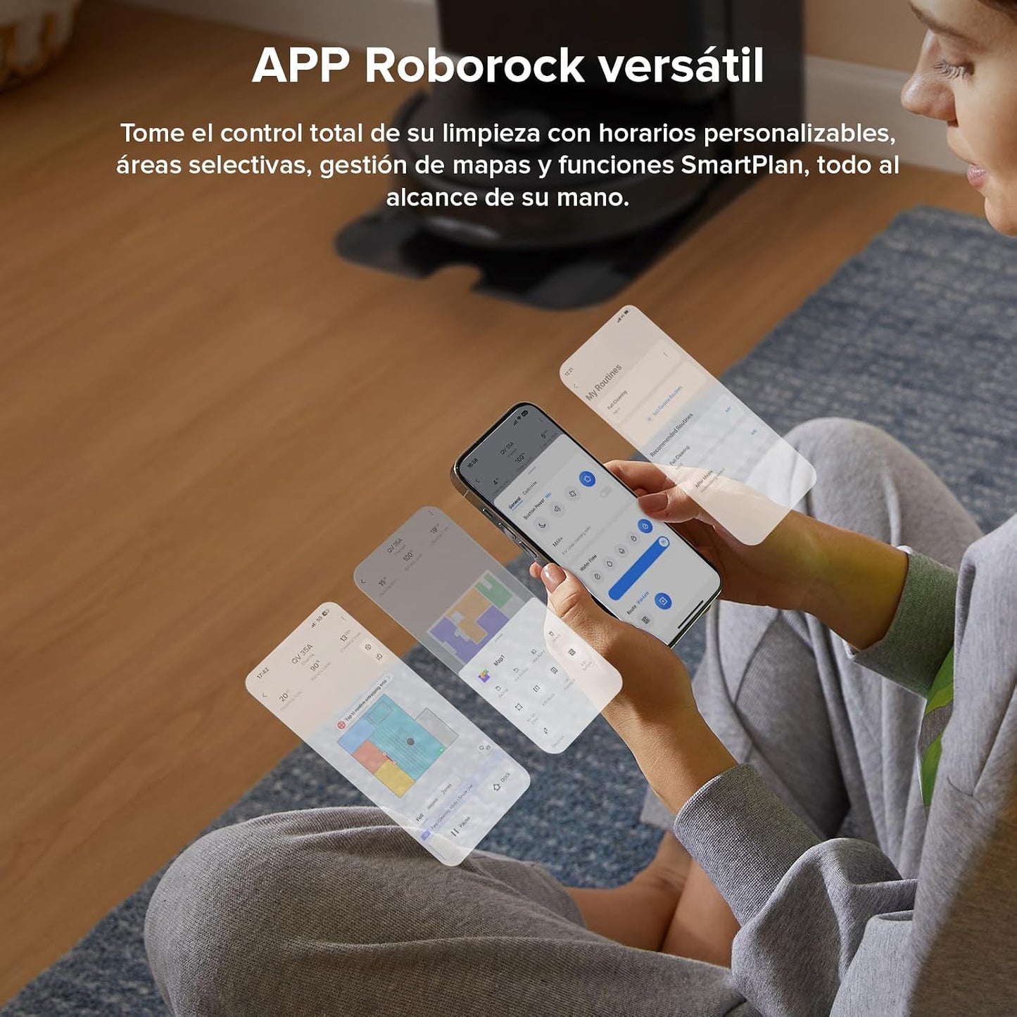 roborock Robot Aspirador QV 35A Set, 8000Pa de succión, Dos mopas giratorias elevables, cepillos antienredos, tecnología reactiva para Evitar obstáculos, navegación y mapeo,Negro