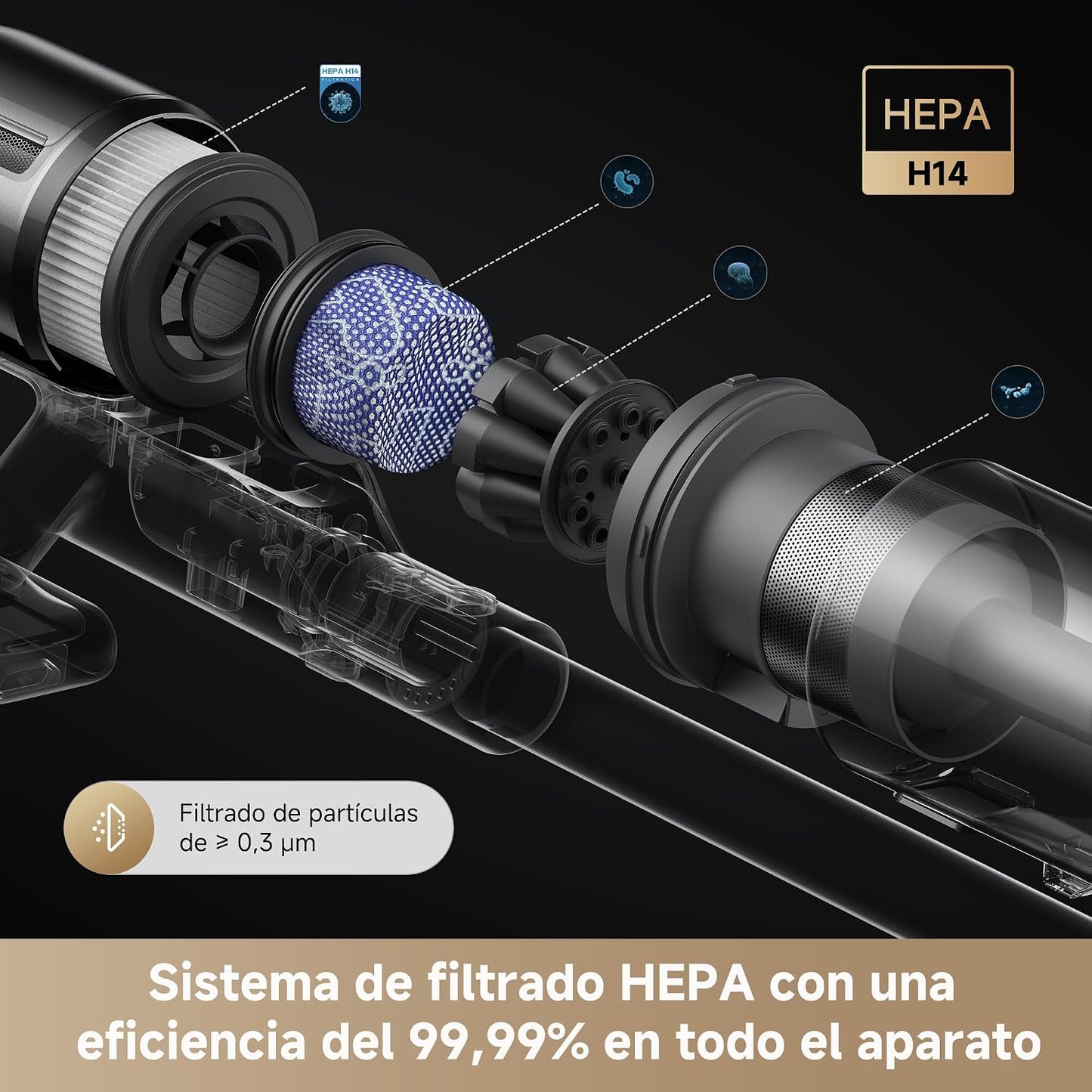 DREAME Z10 Aspirador Sin Cable, 24000 PA/Succión de 210 AW, Tiempo de Limpieza MAX 90 min, 99,99% de Eficiencia de Filtrado, Filtro HEPA H14, Aspirado Antienredos en Varias Superficies
