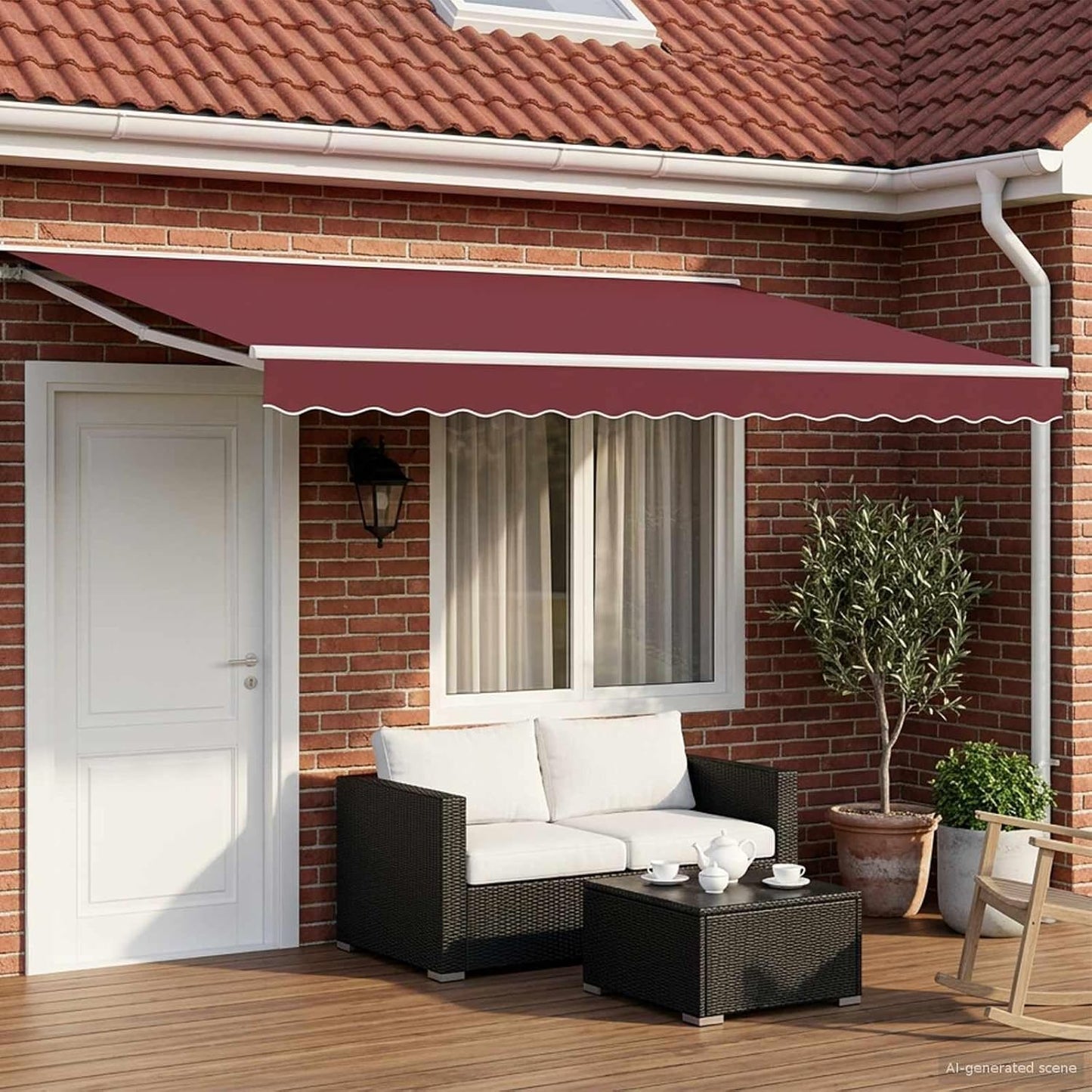 vidaXL Toldo Retráctil Eléctrico Borgoña y Blanco 4 x 2 m, toldo Rectangular Moderno para jardín y terraza, sombrilla eléctrica Ajustable, Resistente a la Intemperie