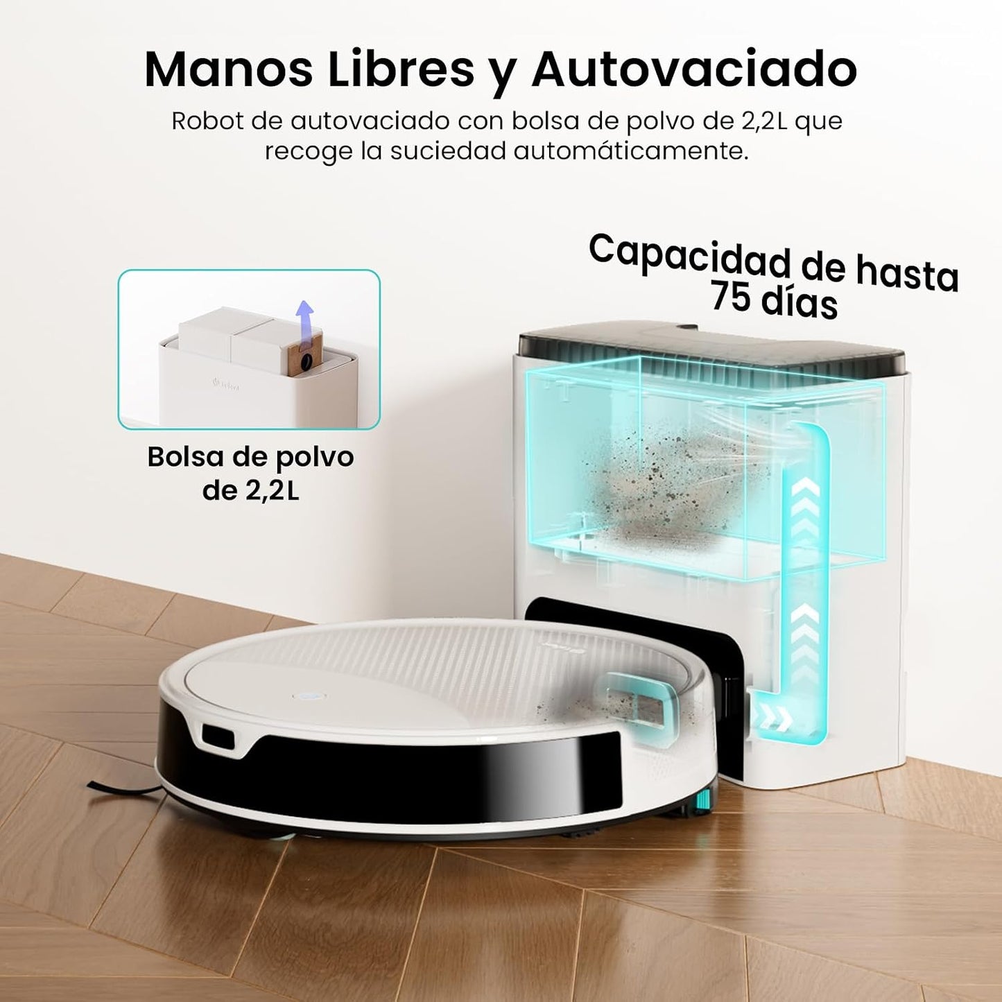Lefant M350 Robot Aspirador y Fregasuelos con Mapeo Láser ToF, Cuerpo Ultra Delgado 7.9 cm, Succión 6000 Pa, Autovaciado 75 Días, Ideal para Apartamentos, WiFi/Alexa/App,Blanco