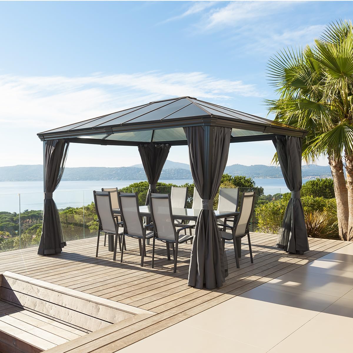 Hespéride - Gazebo Belize Graphite - 5 plazas - Poliéster, Acero Recubierto de epoxi, Resistente a la corrosión - Muebles de Exterior para Patio