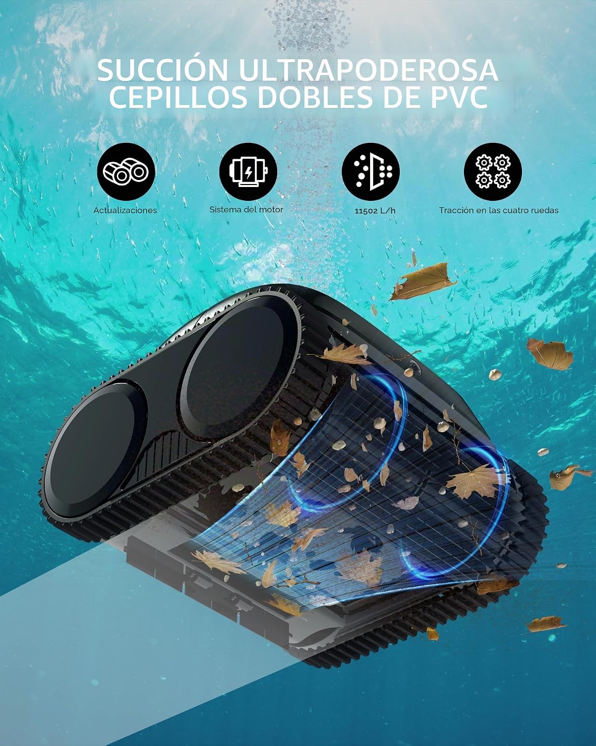 WYBOT C1-Plus Robot Piscina Limpiafondos y Paredes, para Piscinas enterradas y elevadas, 160min autonomía, Limpieza 4-en-1 (160m²), Navegación Inteligente & App, Negro Tinta