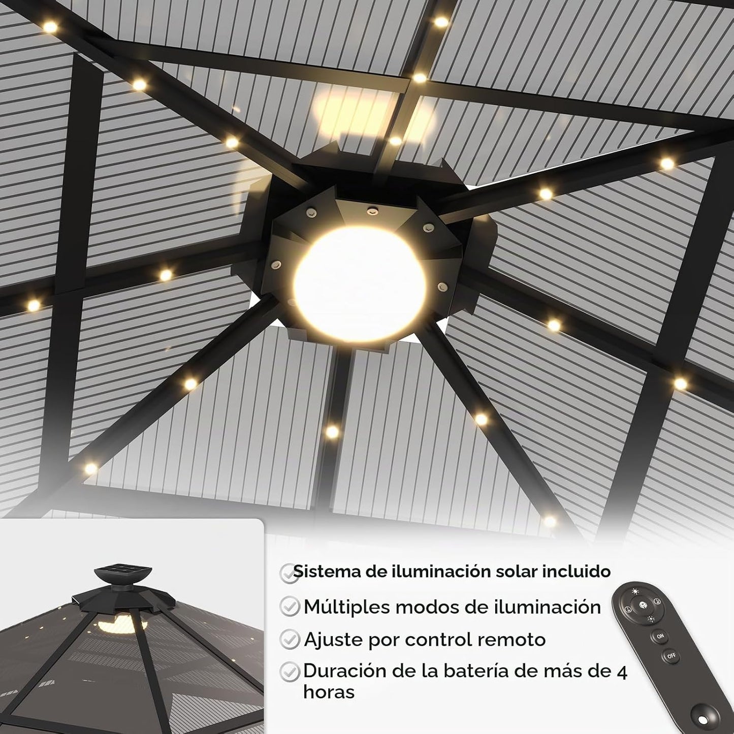 Devoko Pabellón 3x3 Impermeable Estable Resistente al Invierno, Pabellón de Jardín de Aluminio, Pabellones para Barbacoa con Techo Fijo Translúcido, Protección UV 50+, Pérgola Adecuada para Jardines