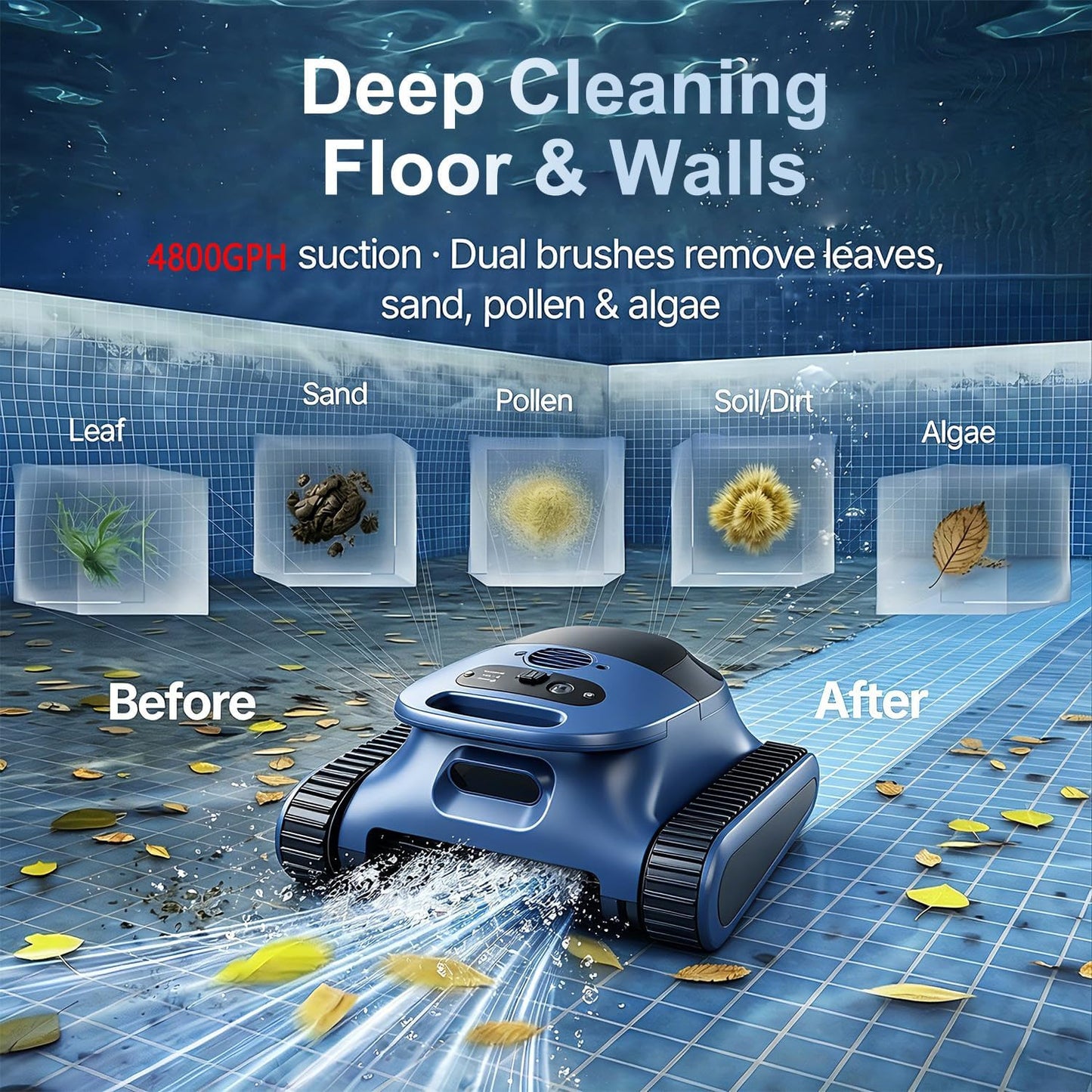 (Upgrade 2026) EVERCROSS BOT Robot Limpiafondos Piscina Batería, Limpiador Automático con Navegación IA, Flujo de 18.1 m³/h, Doble Filtro 3μm, Impermeable IPX8, Autonomía 180 Min