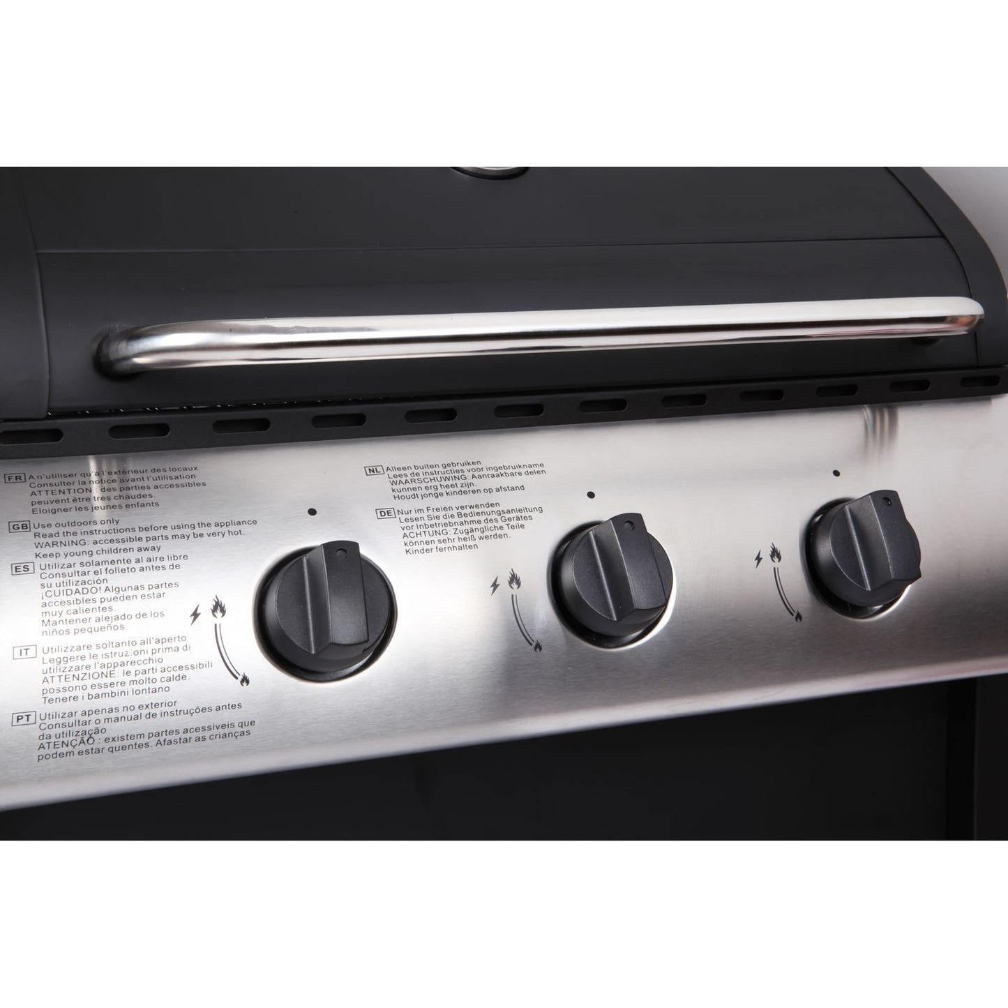 Lofoten - Barbacoa De Gas Para Exterior 3 Quemadores De 8,4 Kw Sobre Ruedas Con Tapa, 2 Parrillas De Acero Cromado, 2 Estantes Laterales, 1 Bandeja Baja Y Termómetro - Negro