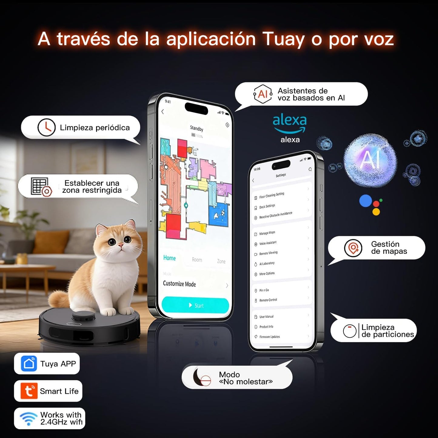 Robot Aspirador y fregasuelos hasta 8000 Pa Potente succión Autovaciado Autonomía de 220 Minutos Navegación Láser LiDAR y Mapeo Lnteligente,Limpieza Personalizada Control por Voz y App-B
