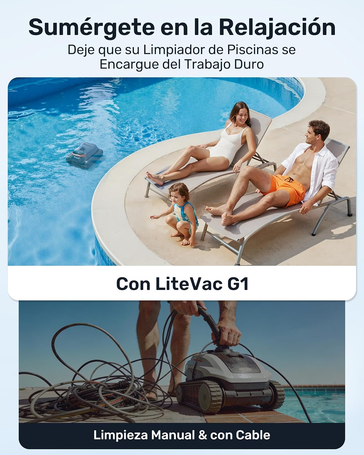 Gosvor (Nuevo 2026) LiteVac G1 Robot Limpiafondos Piscina,Paredes,Línea y Plataformas,7kg,200min Autonomía,Doble Filtración,Navegación Inteligente y App,200m²,Gris Anaranjado