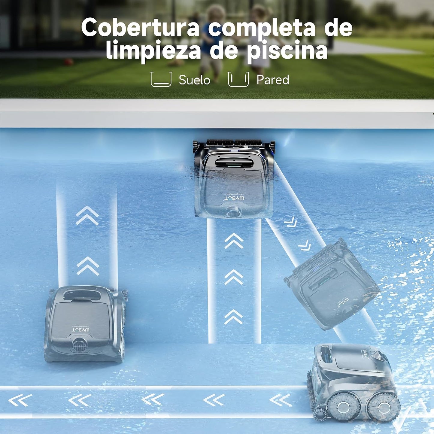 WYBOT B1 Robot de Piscina inalámbrico para Piscinas pequeñas, Robot de Limpieza Inteligente Ligero con Control de aplicación, Cubierta de Pared y Suelo, Dos cepillos Laterales, Gris Verdoso