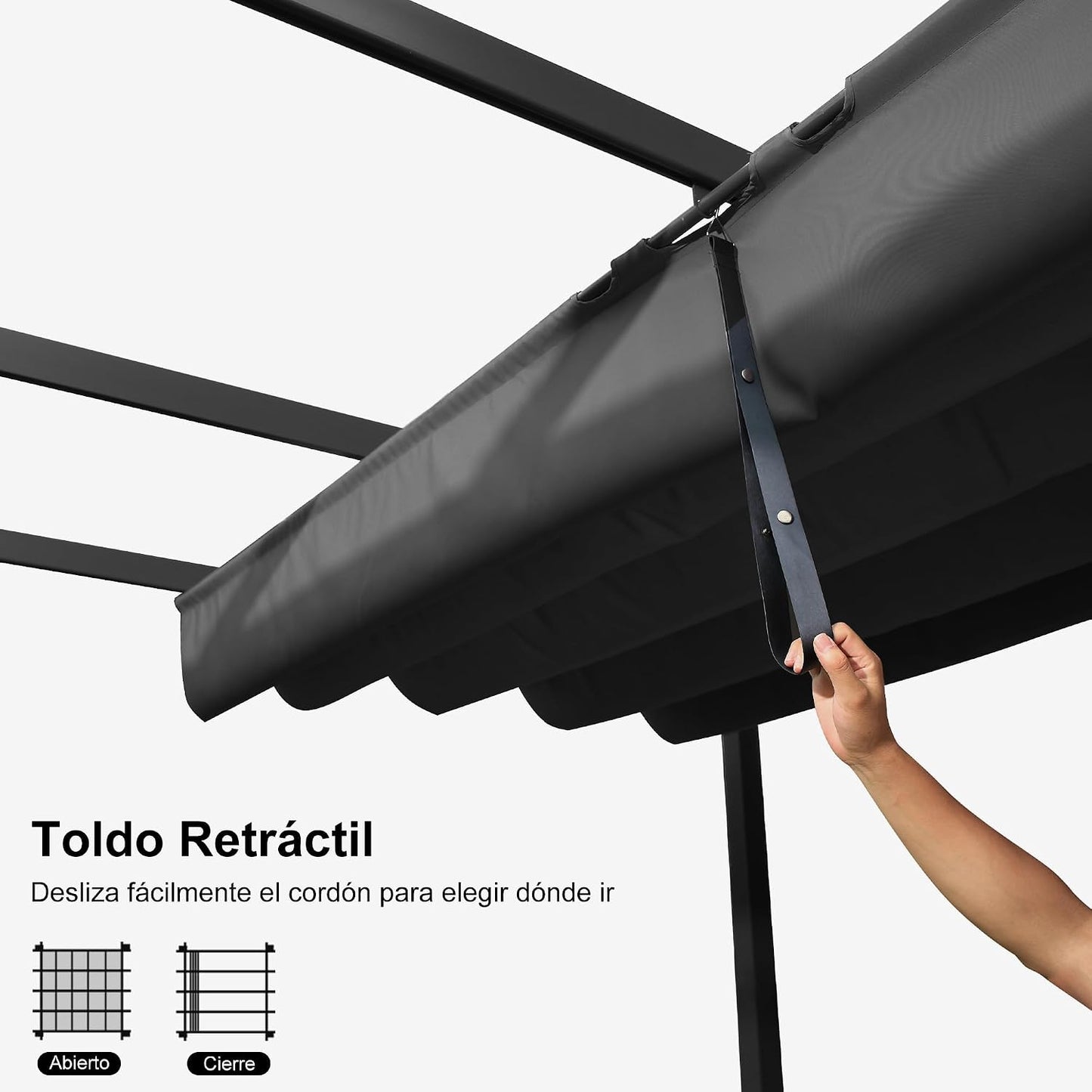 PURPLE LEAF Pergolas de Jardin Aluminio Cenadores para Jardin 3 x 4 M pérgolas con Techo Retráctil Tela para Camping Fiesta Celebraciones, Gris