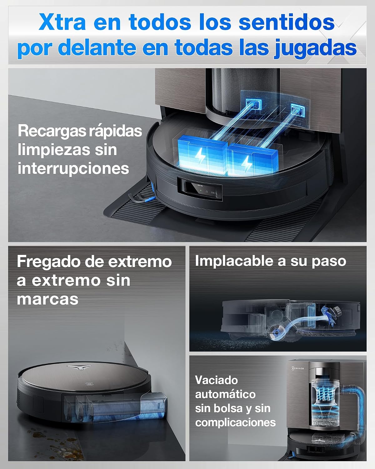 ECOVACS X11 OMNI CYCLONE Robot Aspirador y Friegasuelos, BLAST+19,500 Pa, Potencia ultrarrápida, OZMO ROLLER 2.0, Altura Máxima de Ascenso de 4cm, Rodillo Extendido, Vaciado Automático PureCyclone 2.0