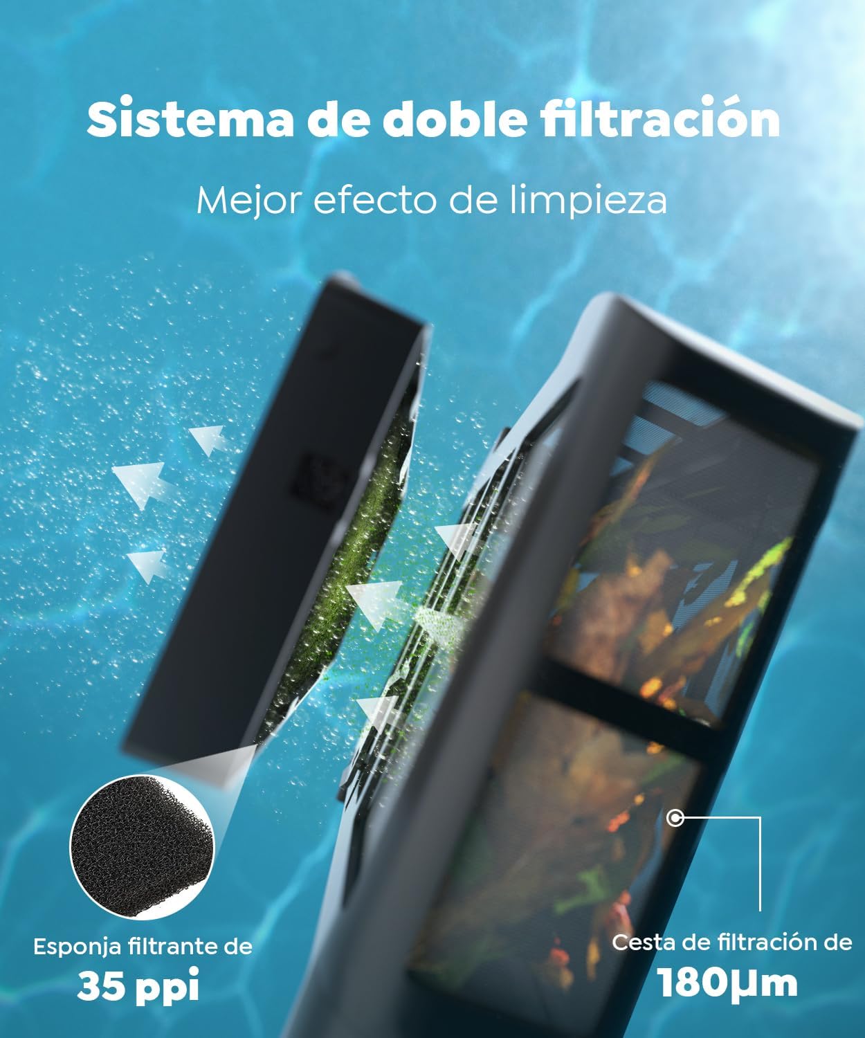 C1 Robot limpiafondos Piscina y Paredes, Línea de Flotación, Doble Filtro, 7 Modos de Limpieza, 180 min de Autonomía, Limpiador con App,Robot Piscina,Negro Intenso