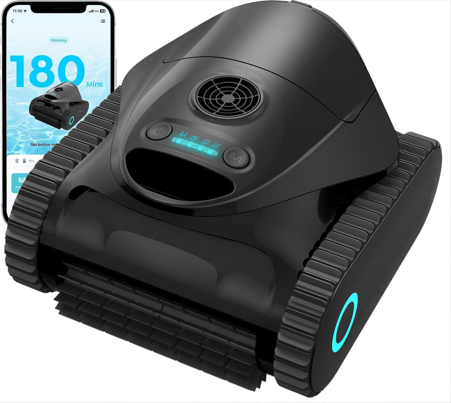 2026 C1 Robot Piscina Limpiafondos y Paredes, Autonomía 180 min, 3 Motores, Succión Potente, Control por App,Doble Filtración, Robot Limpiafondos Piscina Inalámbrico 150㎡,Negro