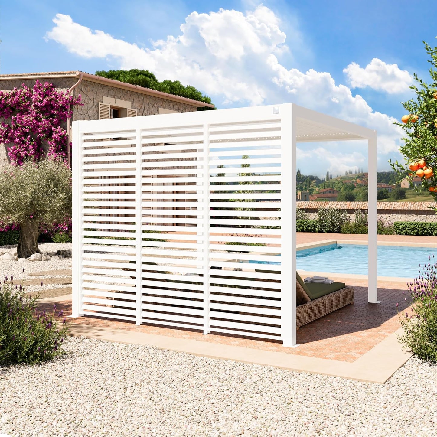 PRIMEYARD Pared de Lamas de 3 Piezas en Aluminio - Panel estático en Blanco para Pergola Premium