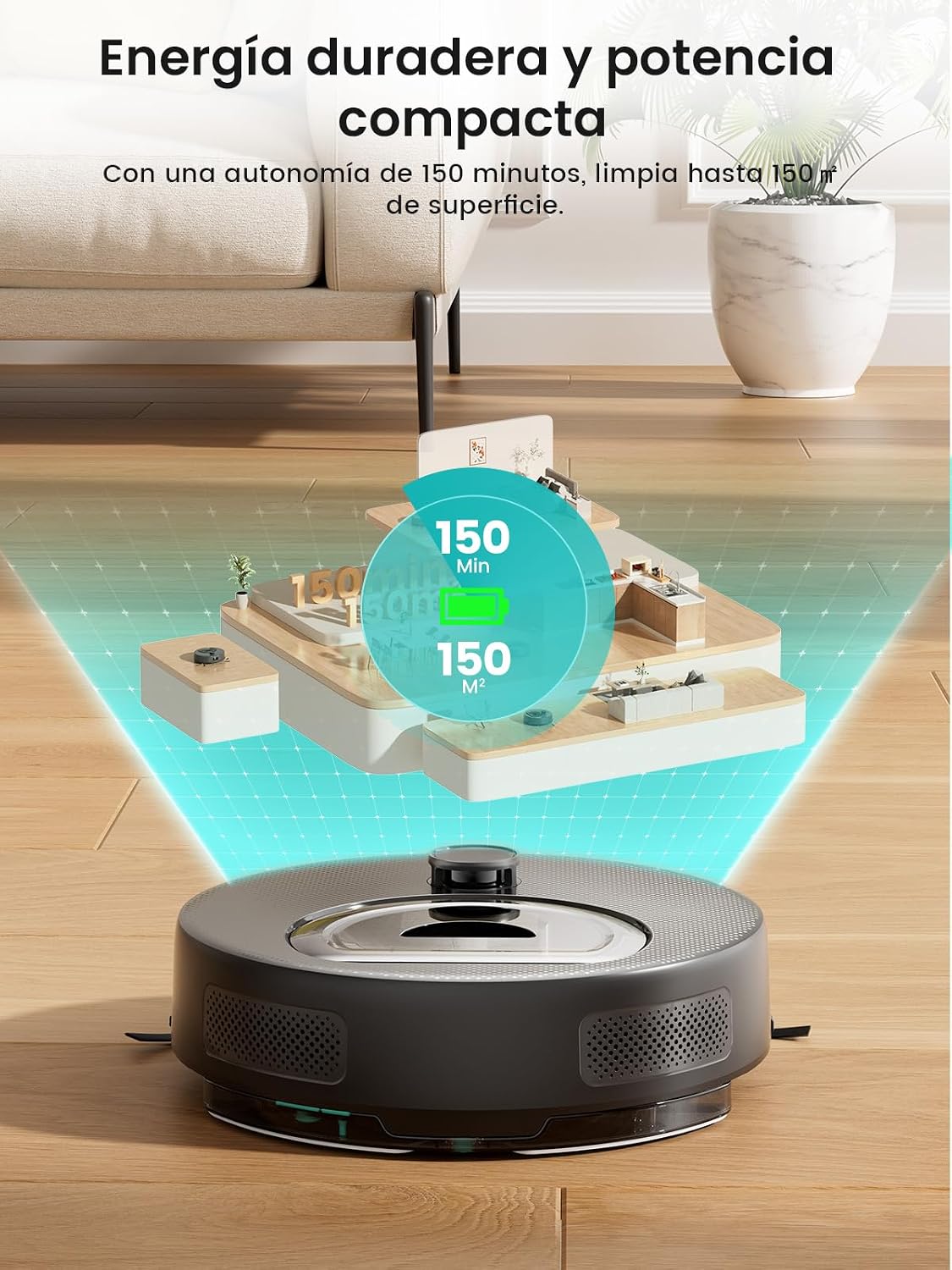 Lefant M330 Plus Robot Aspirador y Fregasuelos 3 en 1, 150 min, 5000 Pa, Navegación dToF, Depósito 450 ml, Carga Automática, Robot Aspirador para Alfombras, WiFi/App/Alexa, Negro