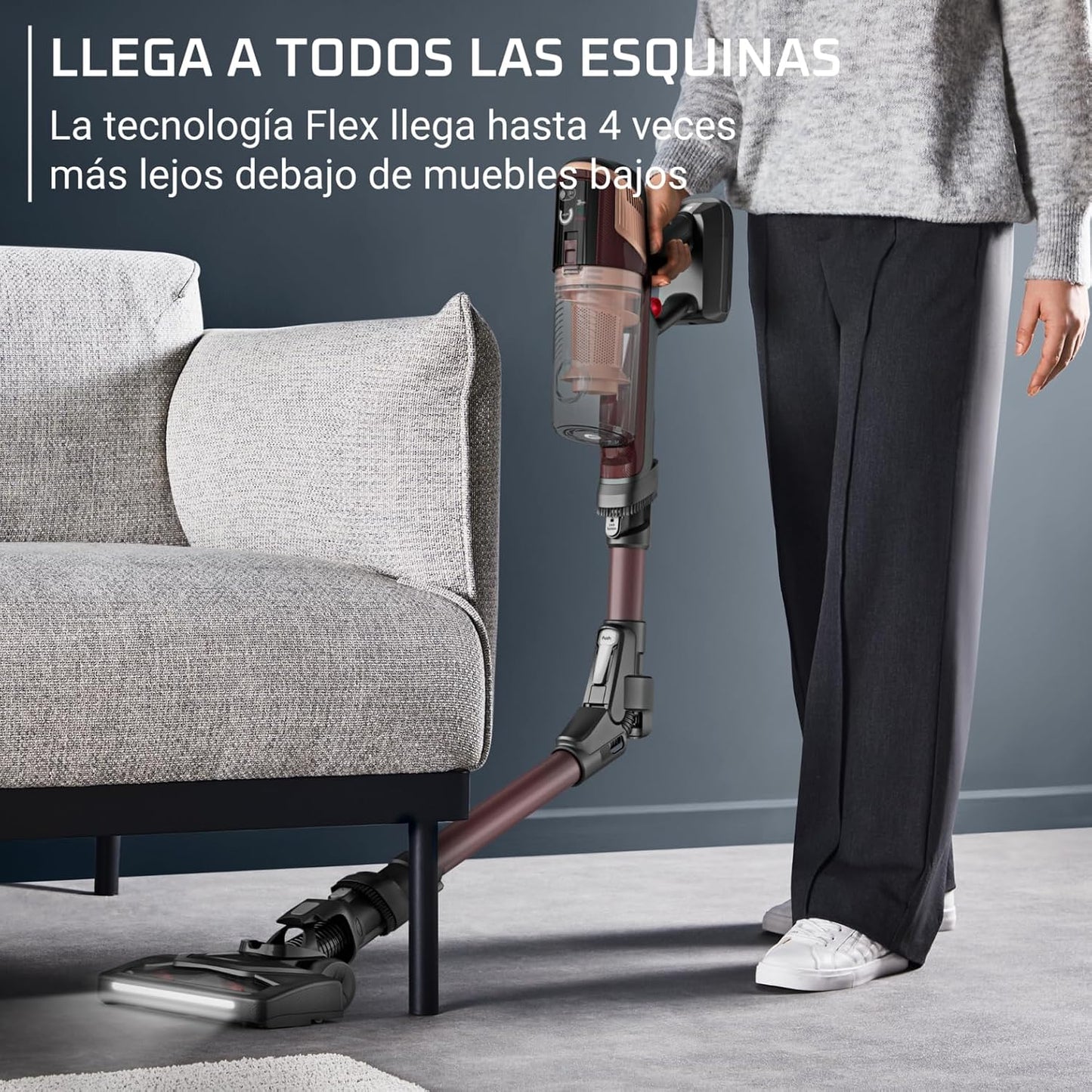 Rowenta X-Pert 6.80 Flex, Aspiradora Escoba Sin Cable, Autonomía de hasta 60 Minutos, con Luces led, Limpieza 4 en 1, Ligera, Smart Control Display, Modelo Animal Flex, Burdeos, RH6493E0