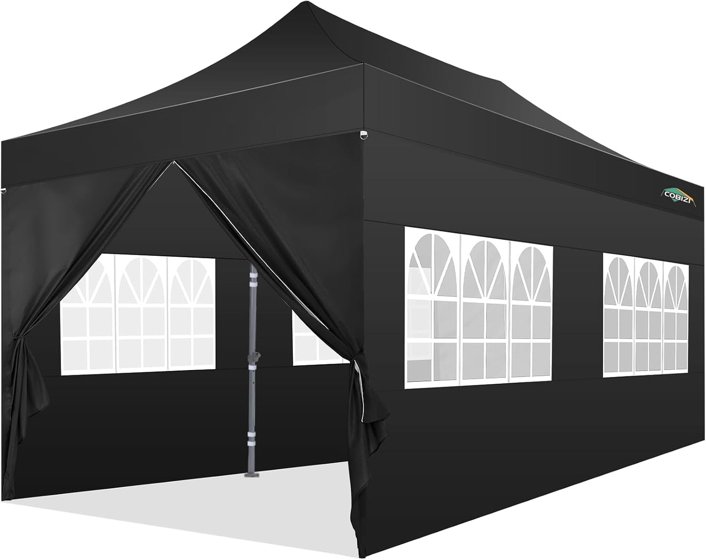 COBIZI Carpa Plegable 3x6 con Pared Lateral,Impermeable Carpa Plegable,Carpas para Exteriores Pergola,Cenadores para Jardin Fiesta Camping Playa (3 por 6m Negro)