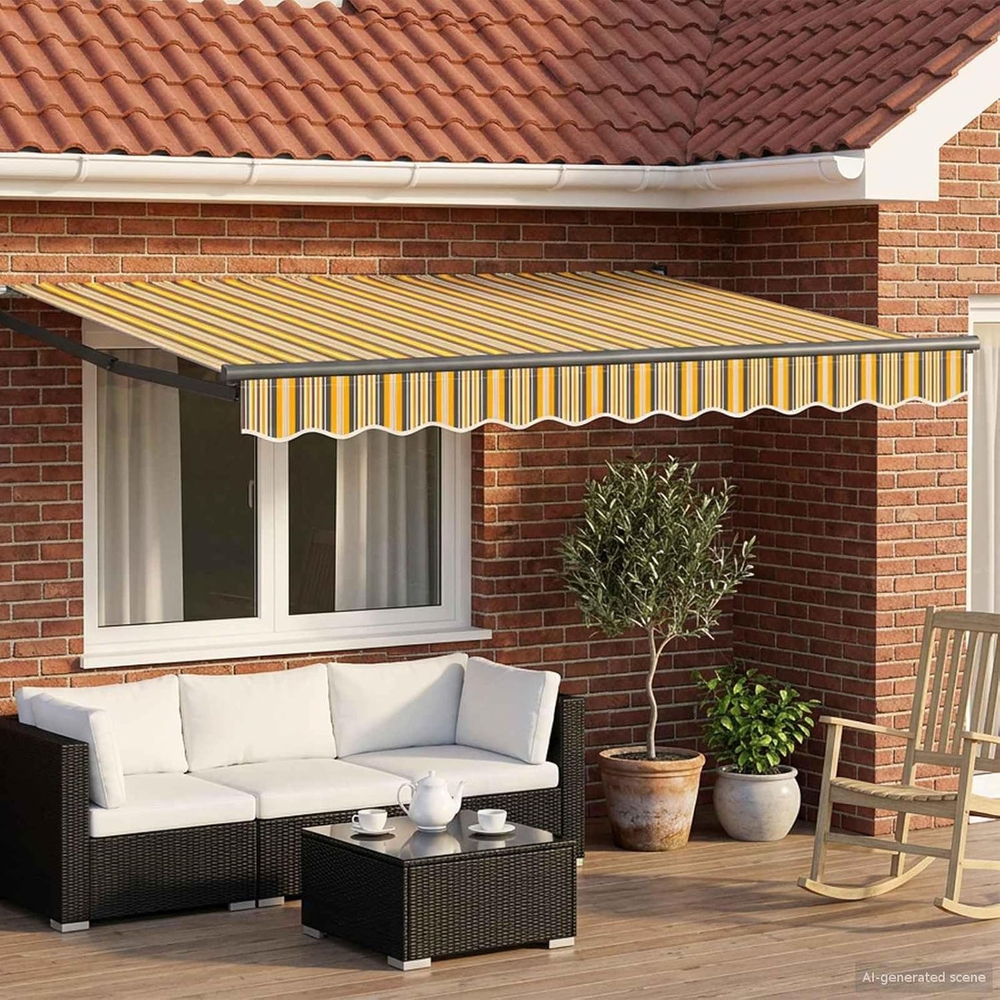 vidaXL Toldo retráctil eléctrico amarillo y gris 2,5 x 2 m, toldo eléctrico moderno automático, extensible, protección de jardín, protección al aire libre, pantalla solar funcional