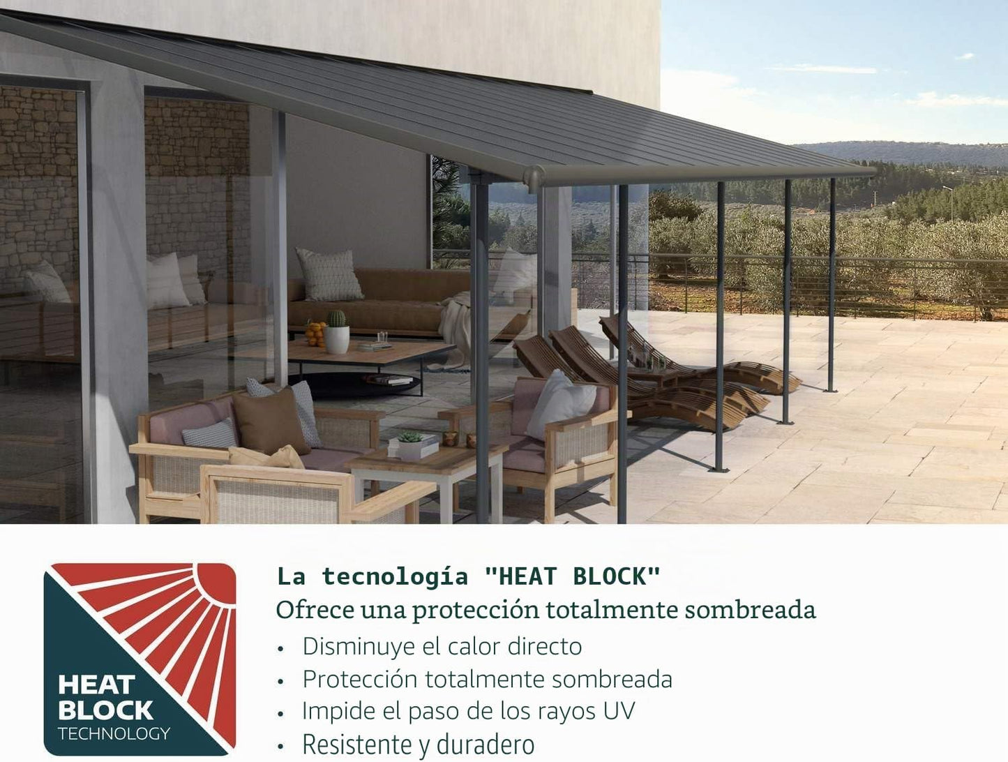 Canopia by Palram Pérgola Sierra 2.2X2.3 de Aluminio y Policarbonato, Moderna y Elegante, para Cubrir una Terraza Todo el Año (Gris)